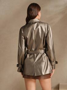 SHEIN X Lucía Bellido Anewsta Urban Chic Elegant Women Polarized PU Leather Belt Waist Cincher Long Jacket, Modest, Oldmoney, Spring