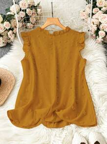 SHEIN LUNE Plus Size Solid Color Textured Cap Sleeve Casual Vacation Shirt - Yellow - View 2