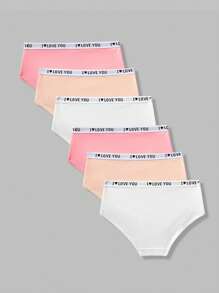 SHEIN Paquete de 6 bragas de algodón cómodas con cintura elástica y diseño sencillo para niñas preadolescentes