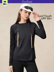 OutZeal Women Cool Touch UV Protection Watch Window Pockets Long Sleeve Outdoor Sweatshirt Hiking Summer - Black - View 1