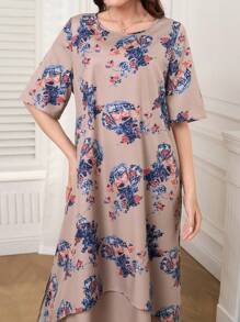 Lacomfia Rochie lungă arabă pentru femei, stil conservator, cu imprimeu, rochie lungă pentru femei