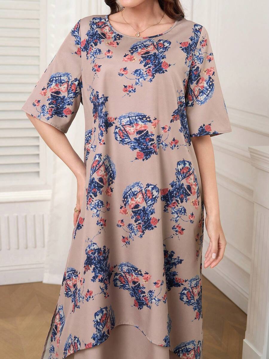 Lacomfia Rochie lungă arabă pentru femei, stil conservator, cu imprimeu, rochie lungă pentru femei