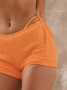 Musera Resort Mid Rise Smocked Micro Mini Shorts Cover Up Boho Ibiza Cute Sexy Vacation Summer Beach Swimwear Holiday