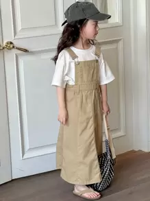 Dazy Kids Váy len denim cho bé gái, mùa thu, quần áo trở lại trường - Màu Khaki - Xem 2