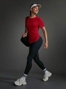 POWERISTA Powerista Women's Solid Color Round Neck Short Sleeve Casual Exercise Fitness T-Shirt