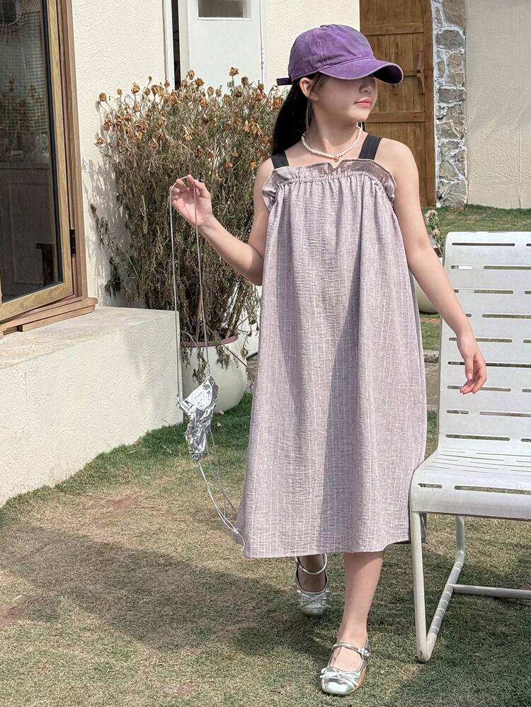 Tween Girls Watercolor Sleeveless Suspender Dress, Summer