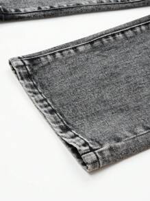 Young Girl Street Preppy Casual Chic Heart Shape Rhinestone Decoration Elastic Waist Straight Jeans, Girls Essential Daily Fashion Chic Outfits, School, Campus, College - Dark Grey - View 7