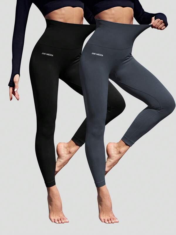 Gameset SHEIN Sport Leggings casual sportivi da donna a vita alta con stampa a lettere