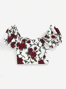 Comfortcana Knitted Graphic Keyhole Neck Fitted Crop Top For Women Vacation Casual Outfit Spring Outfits For Women Easter Dress Women