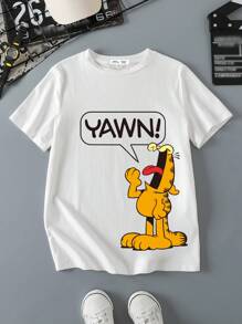 GARFIELD X SHEIN Tween Boys Casual Graphic Short Sleeve T-Shirt, Suitable For Summer