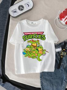 TEENAGE MUTANT NINJA TURTLES | SHEIN 适合夏季的年轻男孩休闲圆领短袖T恤 - 白色 - 查看 2
