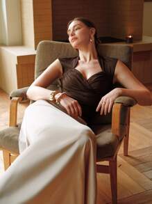 Uhlyne 女士针织纯色盖袖 V 领褶皱不对称衬衫