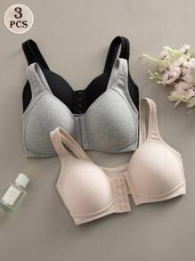 Set de 3 sujetadores con cierre frontal y forro de taza delgada para mayor comodidad de mujer