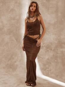 Musera Resort 亮片透视吊带背心 - 棕色 - 查看 5