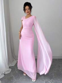 Rafferiza 优雅百搭派对不对称褶皱不对称肩部收腰连衣裙