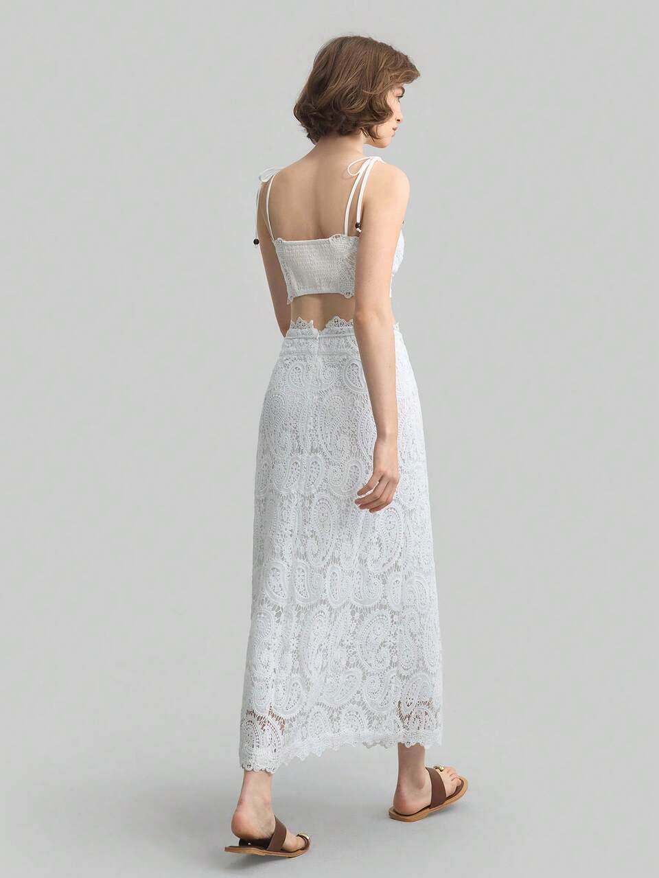 2 Pieces Set: Spring/Summer Ladies Vacation Casual Solid Color Lace Trim Cropped Camisole And Skirt, Suitable For Beach/Holiday