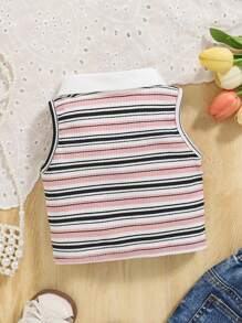 Souflis Souflis Baby Girl Colorful Striped Sleeveless Polo Neck Top, Spring/Summer - Multicolor - View 3