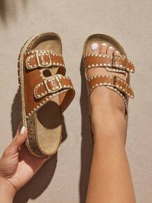 SHUZIA 女士简约厚底双扣凉鞋 - 紫紅色 - 查看 2