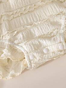 2pcs Baby Girls' White Textured Fabric Bow Bodysuit And Bow Headband Set, Cute Mommy And Me Matching Outfits, Spring/Summer