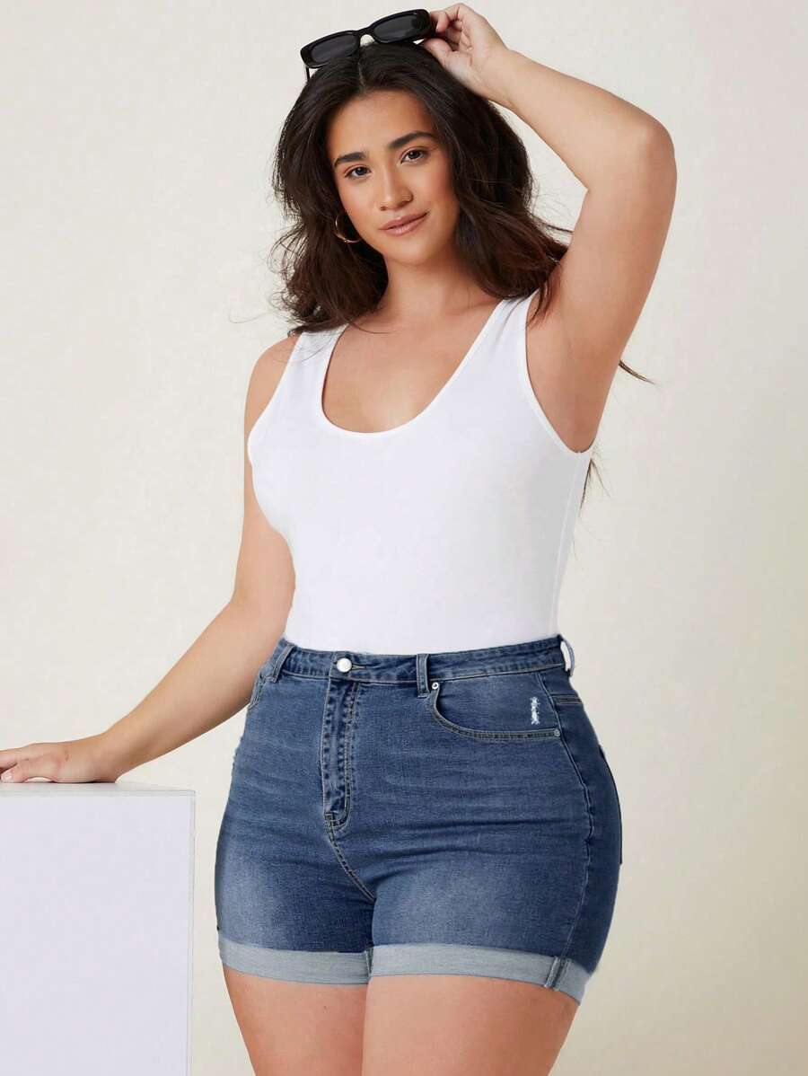 EMERY ROSE Quần short denim đa năng thường ngày có túi cỡ lớn dành cho nữ - Rửa trung bình - Xem 1