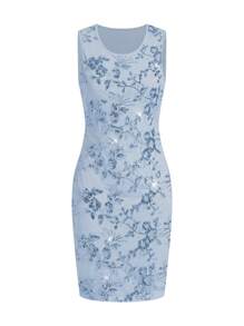 Ellevyn 2pcs Women Sequin Dress And Form-Fitting Short Sleeve Jacket Set, For Party Autumn Outfit For Women - Baby Blue - View 4