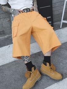 Manfinity EMRG Quần short denim rộng rãi, màu trơn có túi dành cho nam, mặc hàng ngày - trái cam - Xem 7
