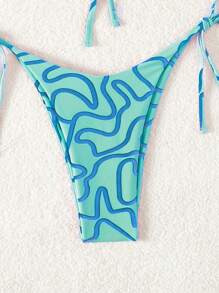 SHEIN Swim Women Summer Beach Striped Print Bandeau Sexy Bikini Set, Random Print - Multicolor - View 4