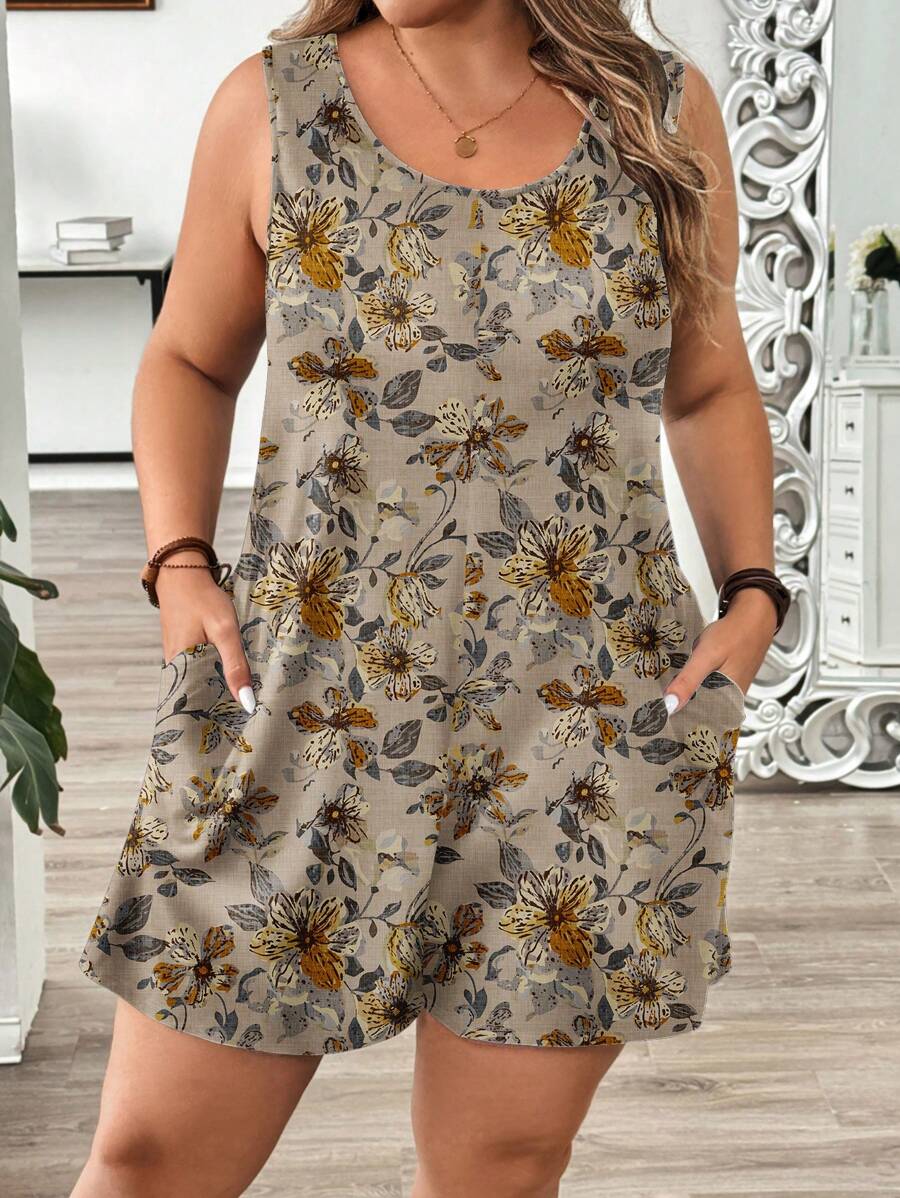 EMERY ROSE Plus Size Floral Print Casual Jumpsuit For Vacation Suitable For Going Out - Multicolor - View 1