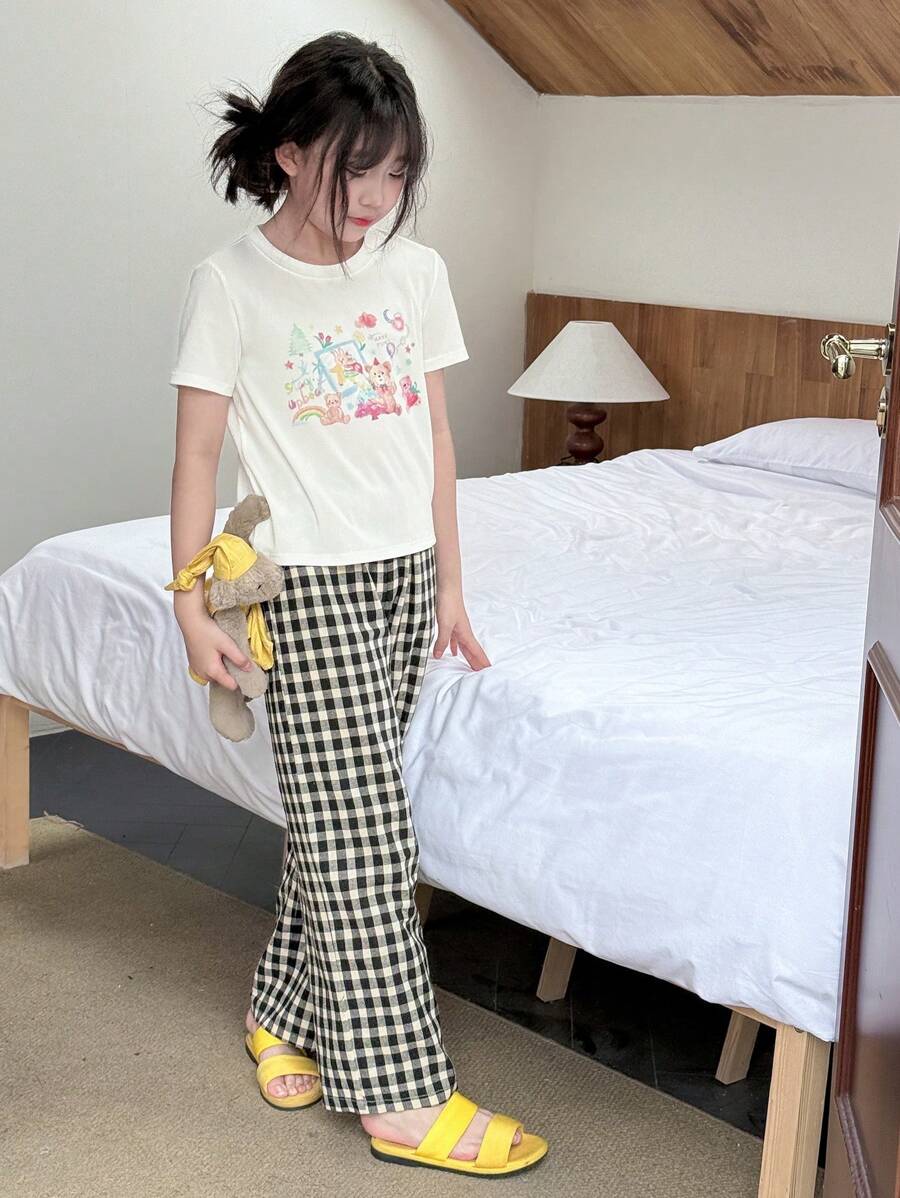 DAZY 2 件套女童圆领印花短袖上衣和短裤套装,春夏,大码少女 - 黑與白 - 查看 1