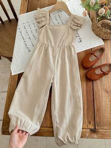 SHEIN X Scheana LMoss Kids 年轻女孩编织纯色荷叶边下摆连体裤