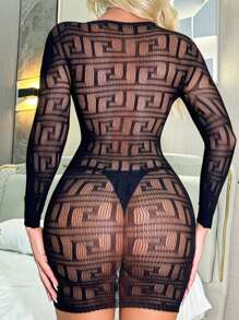 INAWLY Women's Sexy Hollow Knit See-Through Mini Dress
