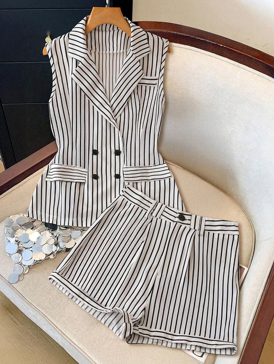 SHEIN Clasi 女士优雅度假休闲套装 - 黑與白 - 查看 1