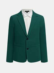 SHEIN Leap Crew 青少年男孩派对绅士套装纯色简约休闲校服，舒适、时尚、百搭，适合日常穿着、上学、郊游、运动、情人节、聚会和派对 - 綠色 - 查看 4