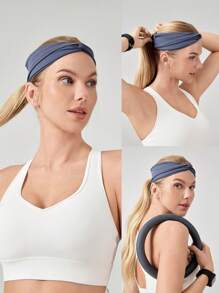 GLOWMODE FeatherFit™-Ribbed Train Hard Twist-Front Sweat-Absorbent Headband - Blue - View 7