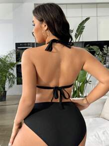 SHEIN Swim Vcay 2pcs/Set Plus Size Adjustable Swimwear Top For Holiday Beach - Black and White - View 6