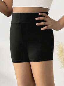 SHEIN Tween Girl Simple Stylish Casual Summer Leggings - Black - View 4