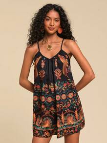 Travachic Woven Printed Loose Jumpsuits For Women - Black - View 3