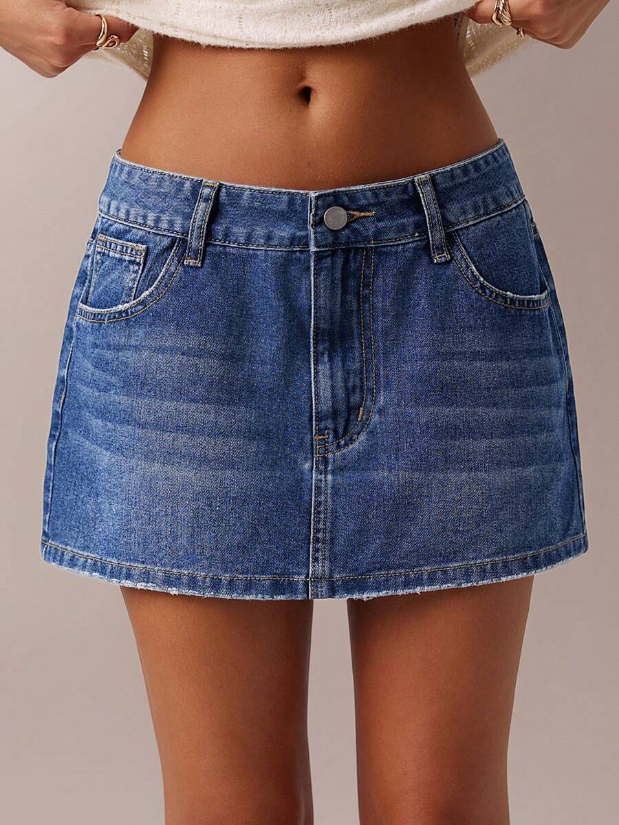 Forever 21 春季新款鸡翼领、双面、无袖、A 字形、撞色、刺绣、纽扣式水洗牛仔迷你裙，女士