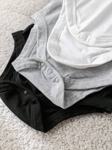 SHEIN Set de 3 piezas de pelele sin mangas de punto unisex para bebé, negro/blanco/gris