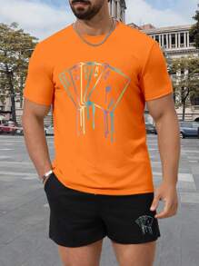 Manfinity Homme 2 Pieces Men's Casual Round Neck T-Shirt & Shorts Set, Simple & Fashionable For Summer - Multicolor - View 3