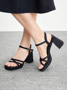 CUCCOO BIZCHIC Women's Square Toe Chunky Heel Pumps, Elegant Casual Simplicity Comfortable Slip-On Heels Suitable For Office, Commuting, Date, Formal Occasions, Available In Black And Apricot PU Leather - Black - View 3