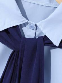 Teenage Girl Solid Color Long Sleeve Button Up Blouse + Straight Leg Pants 2pcs Outfit