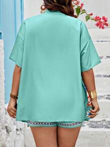 Breezaya Random Floral Plus Size Short Sleeve Shirt & Shorts 2 Pieces Set