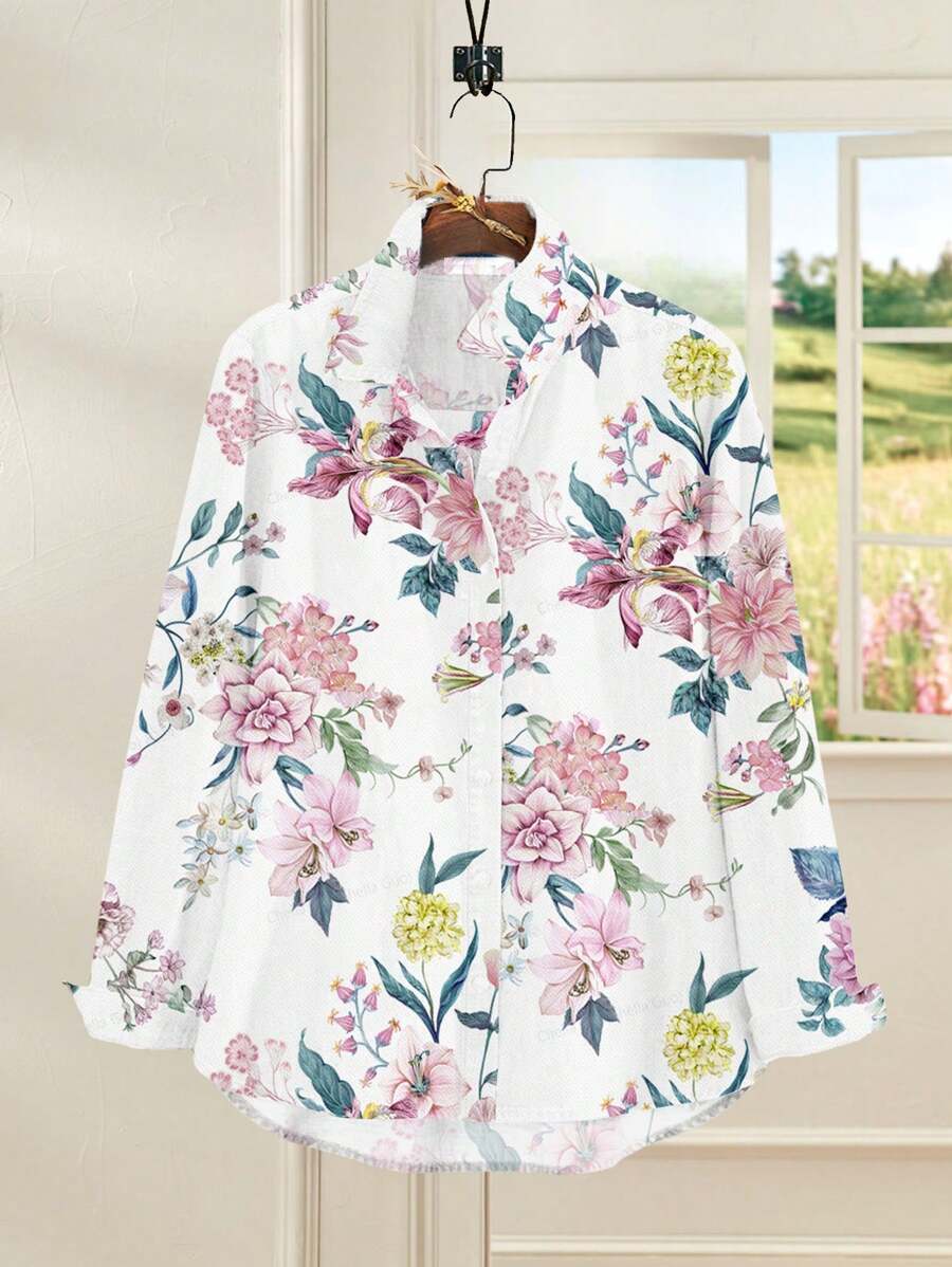 EMERY ROSE Áo sơ mi họa tiết hoa cổ điển thường ngày dành cho nữ, phù hợp cho mùa hè - Nhiều màu - Xem 1