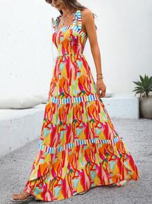 SHEIN VCAY Váy dây in dệt cho nữ - Nhiều màu - Xem 1