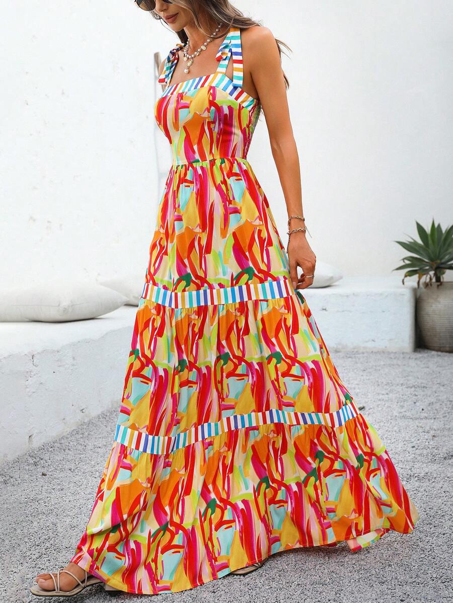 SHEIN VCAY Váy dây in dệt cho nữ - Nhiều màu - Xem 1