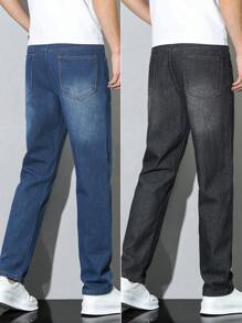 Manfinity Homme Men's Simple Pocket Straight Leg Jeans, Casual Everyday Wear - Multicolor - View 2