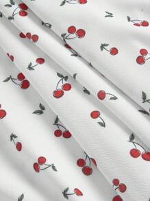 SHEIN MOD 樱桃印花撞色系带腰身优雅连衣裙，适合夏季、节日、热带风情、优雅、度假、俏皮、派对、飘逸、下午茶、早午餐等场合，仙气十足，尽显女性优雅气质。 - 白色 - 查看 4