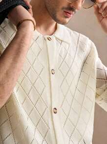 AKNOTIC Business Casual Men's Loose Raglan Knitted Sweater, Casual Collared Pullover - Apricot - View 1