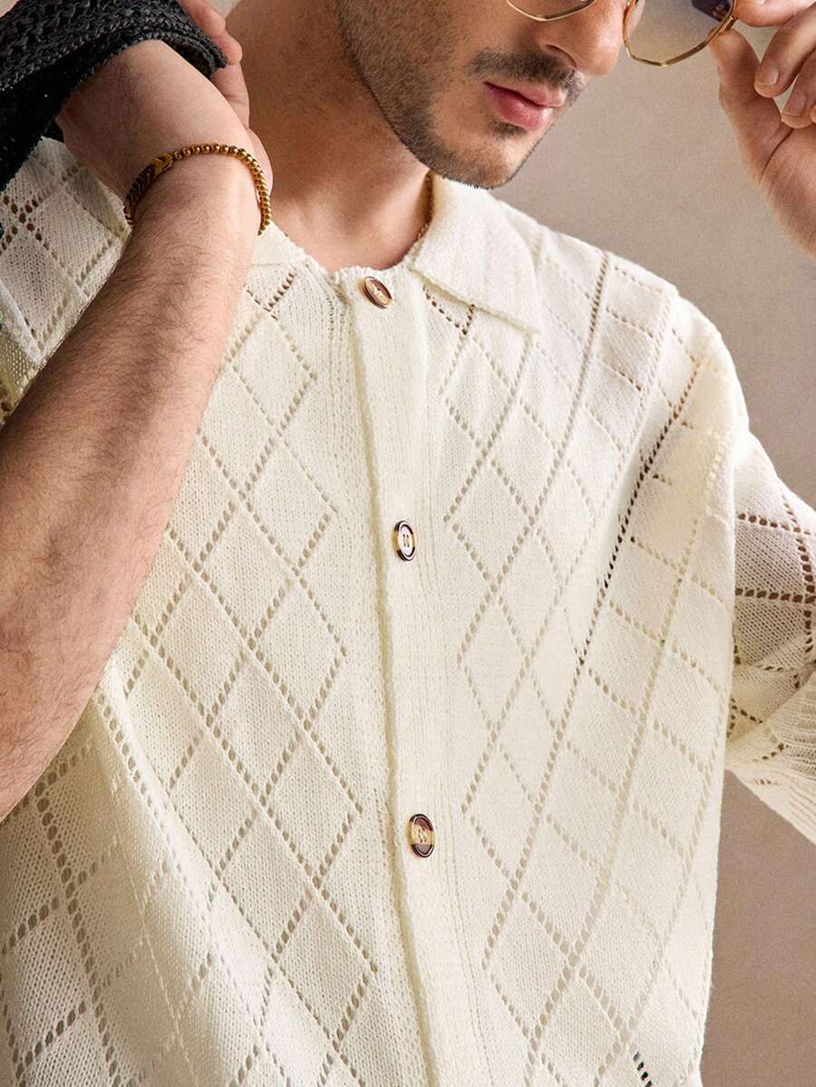 AKNOTIC Business Casual Men's Loose Raglan Knitted Sweater, Casual Collared Pullover - Apricot - View 1